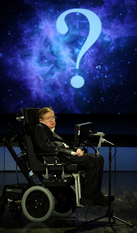 Stephen Hawking giving a lecture for NASA's fiftieth anniversary in Washington, April 2008.
