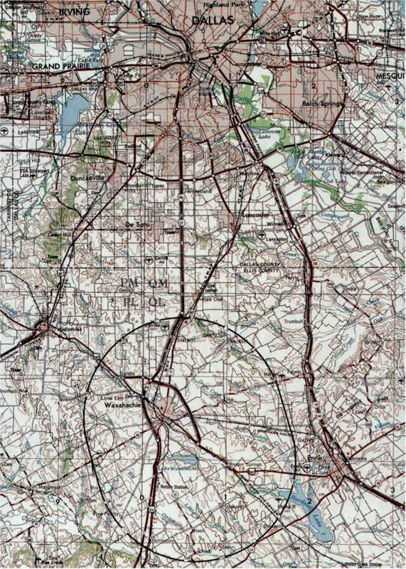 A map of the planned Superconducting Super Collider ring in Texas.