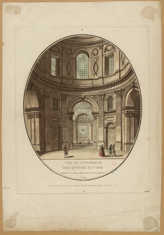 The interior of the Collège des Quatre-Nations, the Collège Mazarin, in a print by Janinet.