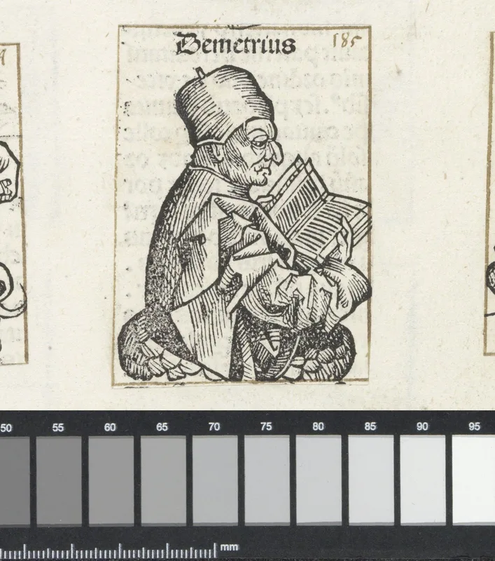 Demetrius of Phalerum, governor of Athens, said to have saved Theodorus from the Areopagus, as imagined in the Nuremberg Chronicle of 1493.