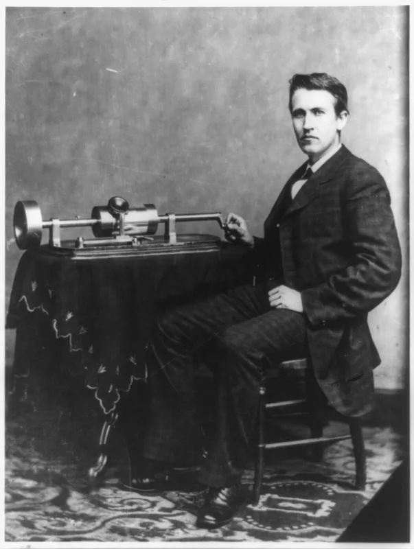 Edison and his tin-foil phonograph, 1878.