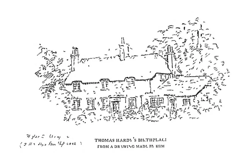 The house at Higher Bockhampton where Hardy was born, in a drawing by Hardy himself.