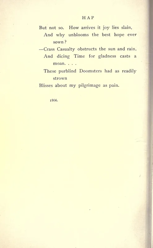 The page of Wessex Poems (1898) that printed "Hap," dated 1866.