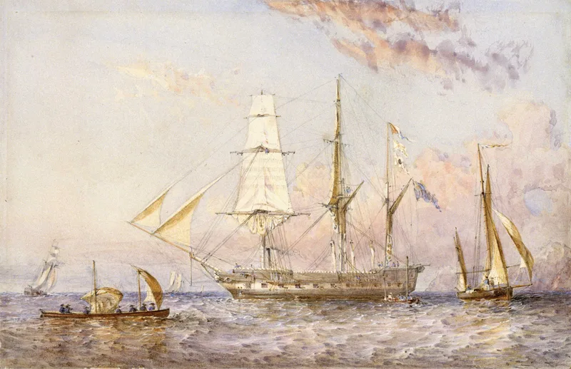 HMS Rattlesnake, in a watercolour by Oswald Brierly, 1853.
