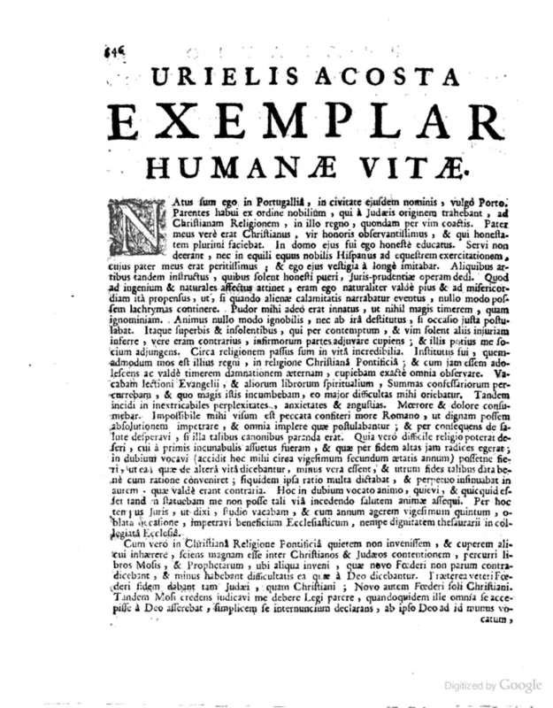 The opening page of Exemplar humanae vitae as Limborch printed it at Gouda in 1687.