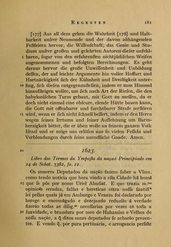 The page of Gebhardt's edition (1922) that prints the Amsterdam ban of 1623.