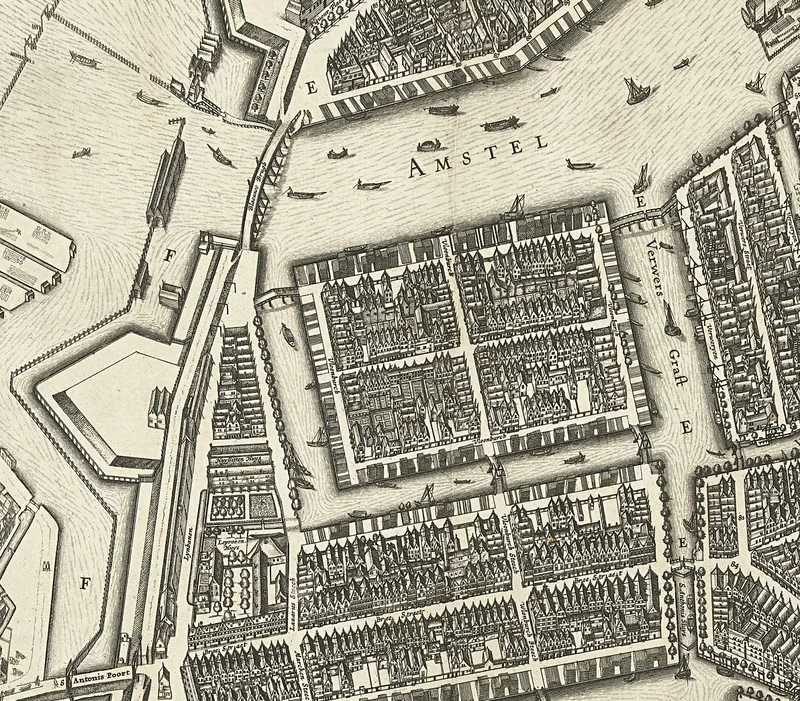 Amsterdam's Vlooienburg quarter, from Balthasar van Berckenrode's map of 1625.