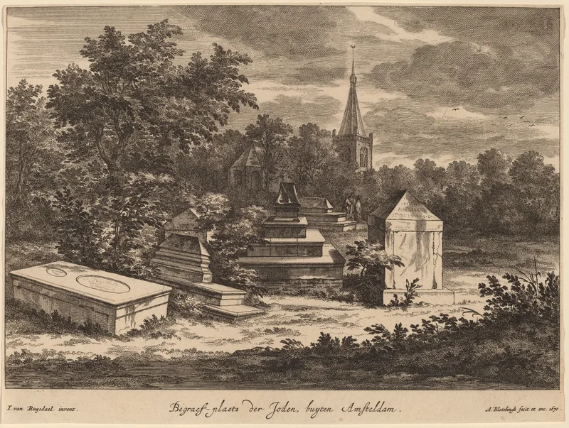 Beth Haim, the Portuguese Jewish cemetery at Ouderkerk, engraved by Abraham Blooteling after Jacob van Ruisdael, about 1670.