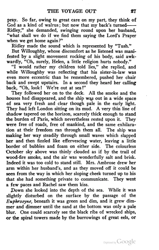 Page 27 of The Voyage Out (New York edition, 1920): Helen Ambrose's children "think of God as a kind of walrus."