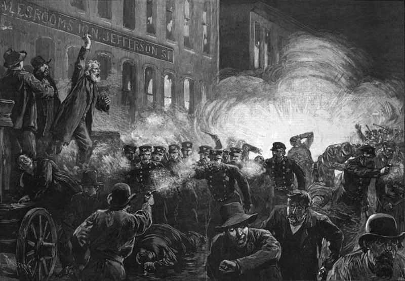 The Haymarket riot in Chicago, May 1886, from Harper's Weekly.