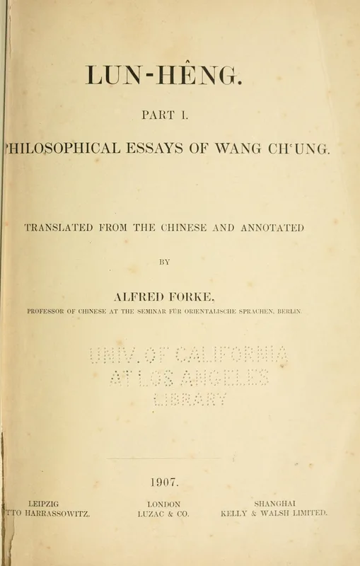 The title page of Forke's translation, Lun-Heng, Part I (1907).