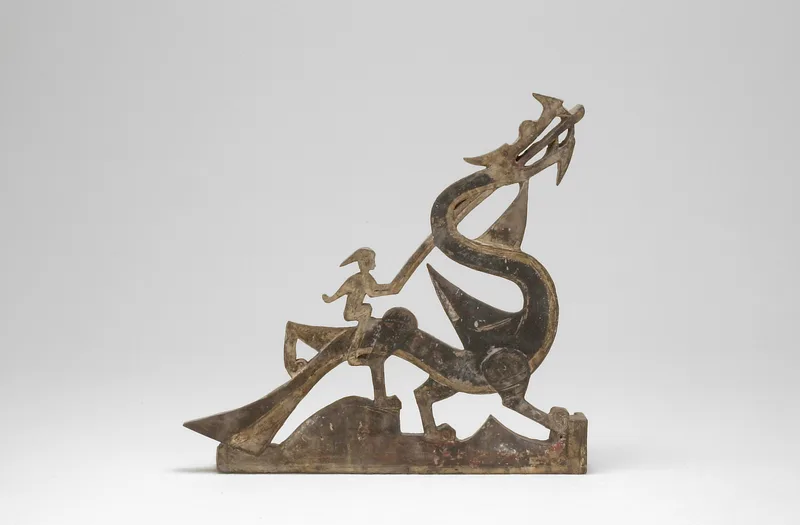A section of a Han tomb pediment, "Immortals Riding Dragons," in the Art Institute of Chicago.