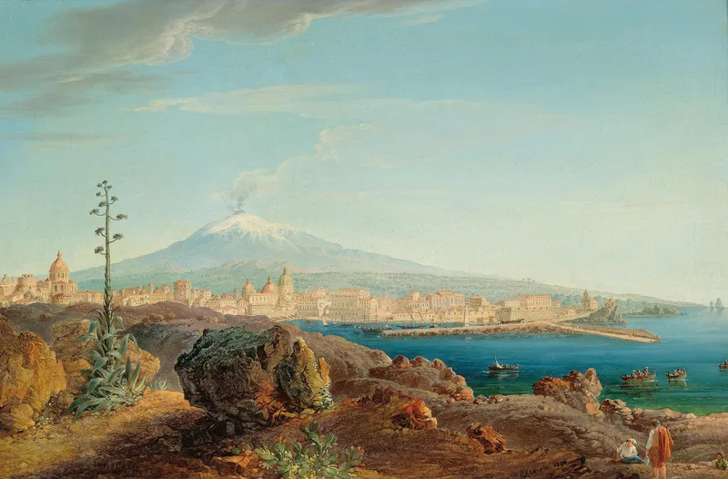 The bay of Catania, with Etna, in a painting of 1834. Xenophanes is said to have lived at Catana.
